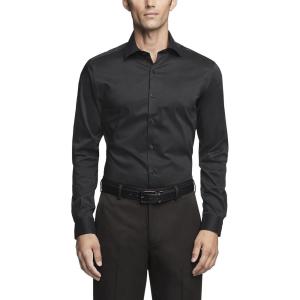 Van Heusen Mens Dress Shirt Slim Fit Ultra Wrinkle Free Flex Collar Stretch(Black 2)