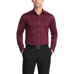 Van Heusen Mens Dress Shirt Slim Fit Ultra Wrinkle Free Flex Collar Stretch(Burgundy)