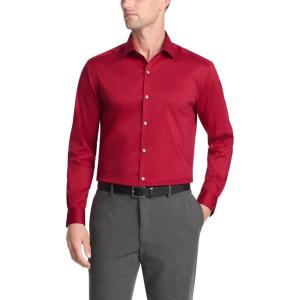 Van Heusen Mens Dress Shirt Slim Fit Ultra Wrinkle Free Flex Collar Stretch(Scarlet)