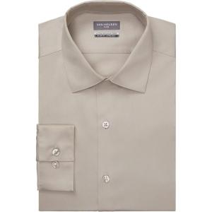 Van Heusen Mens Dress Shirt Slim Fit Ultra Wrinkle Free Flex Collar Stretch(Taupe)