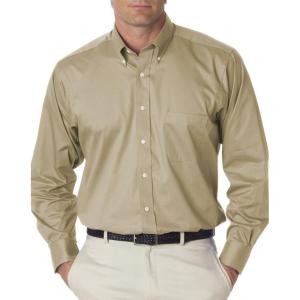Van Heusen Mens Regular Fit Twill Solid Button Down Collar Dress Shirt(Khaki)