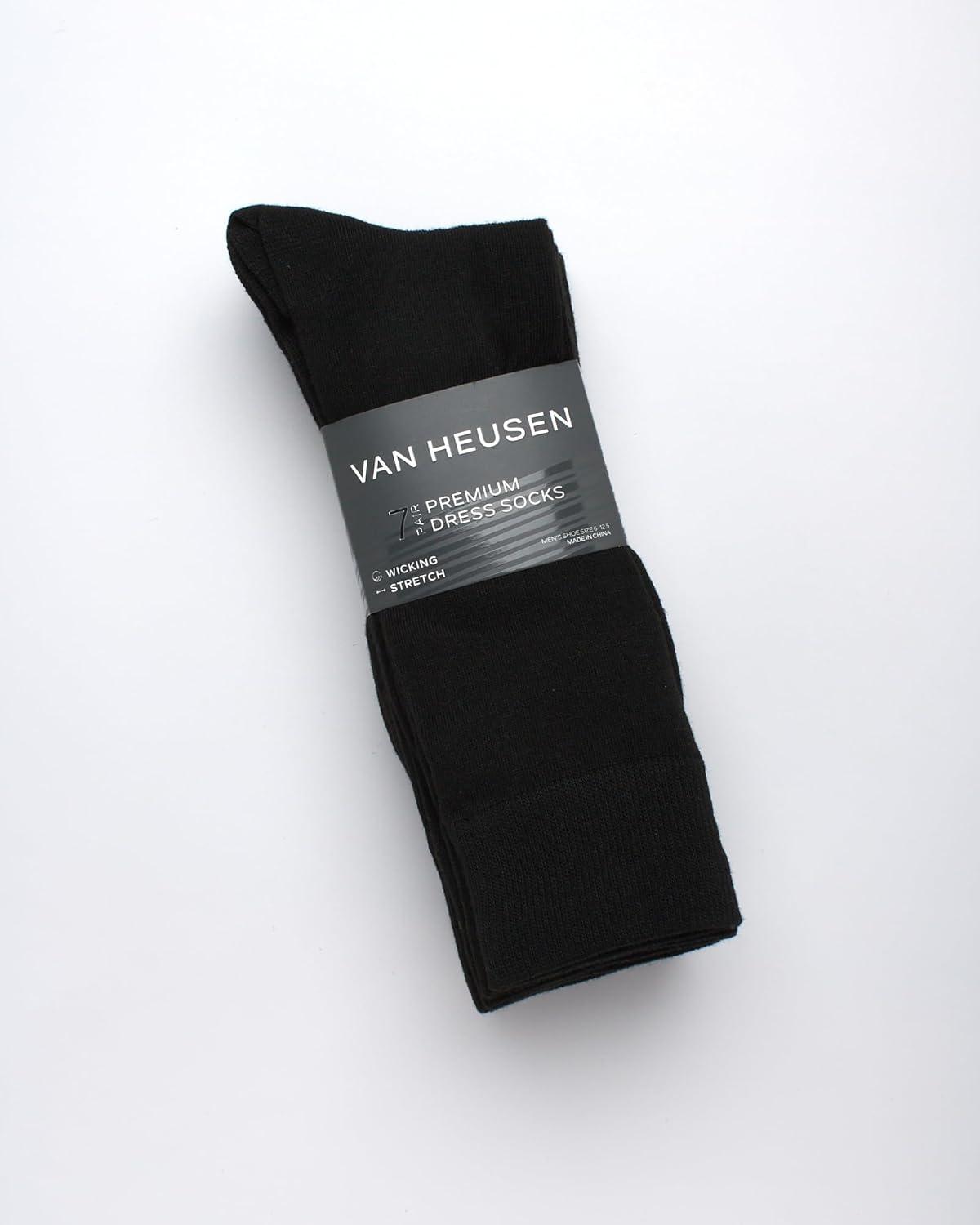 imageVan Heusen Mens Dress Socks 7 Pack Soft Stretch Moisture Wicking Crew Socks for Men for Casual Business Formal WearBlack