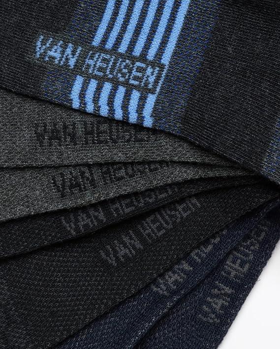 imageVan Heusen Mens Dress Socks 7 Pack Soft Stretch Moisture Wicking Crew Socks for Men for Casual Business Formal WearBlue Stripe