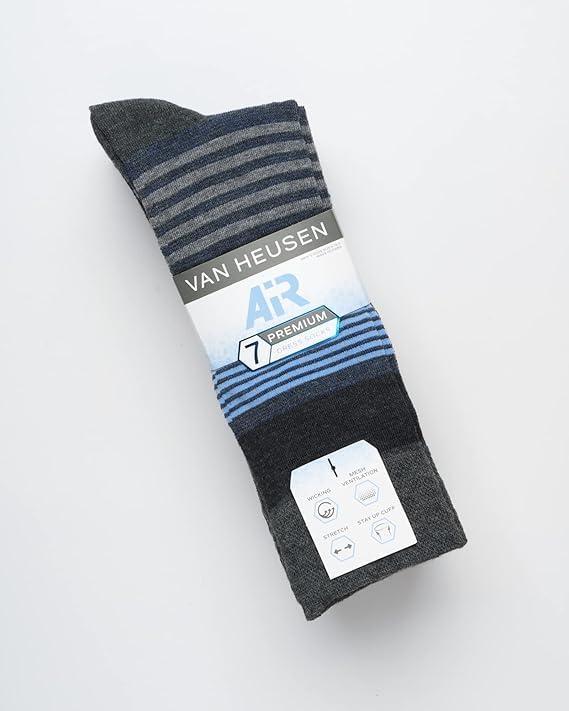 imageVan Heusen Mens Dress Socks 7 Pack Soft Stretch Moisture Wicking Crew Socks for Men for Casual Business Formal WearBlue Stripe