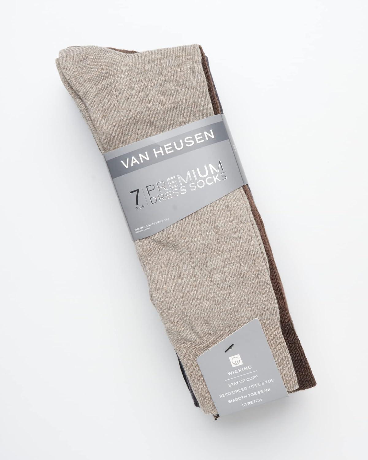 imageVan Heusen Mens Dress Socks 7 Pack Soft Stretch Moisture Wicking Crew Socks for Men for Casual Business Formal WearBrown Multi