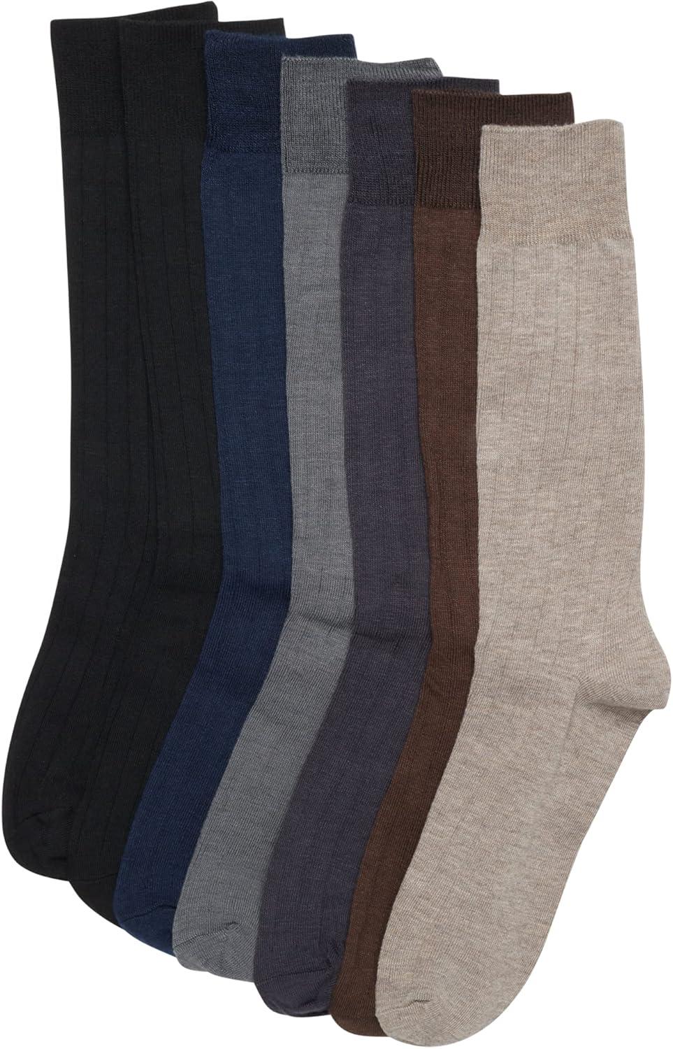 imageVan Heusen Mens Dress Socks 7 Pack Soft Stretch Moisture Wicking Crew Socks for Men for Casual Business Formal WearBrown Multi