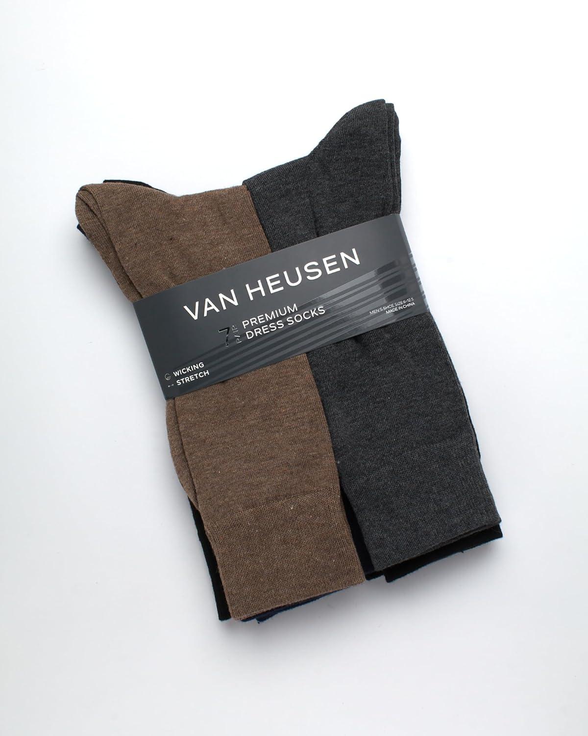 imageVan Heusen Mens Dress Socks 7 Pack Soft Stretch Moisture Wicking Crew Socks for Men for Casual Business Formal WearBrownGrey Multi