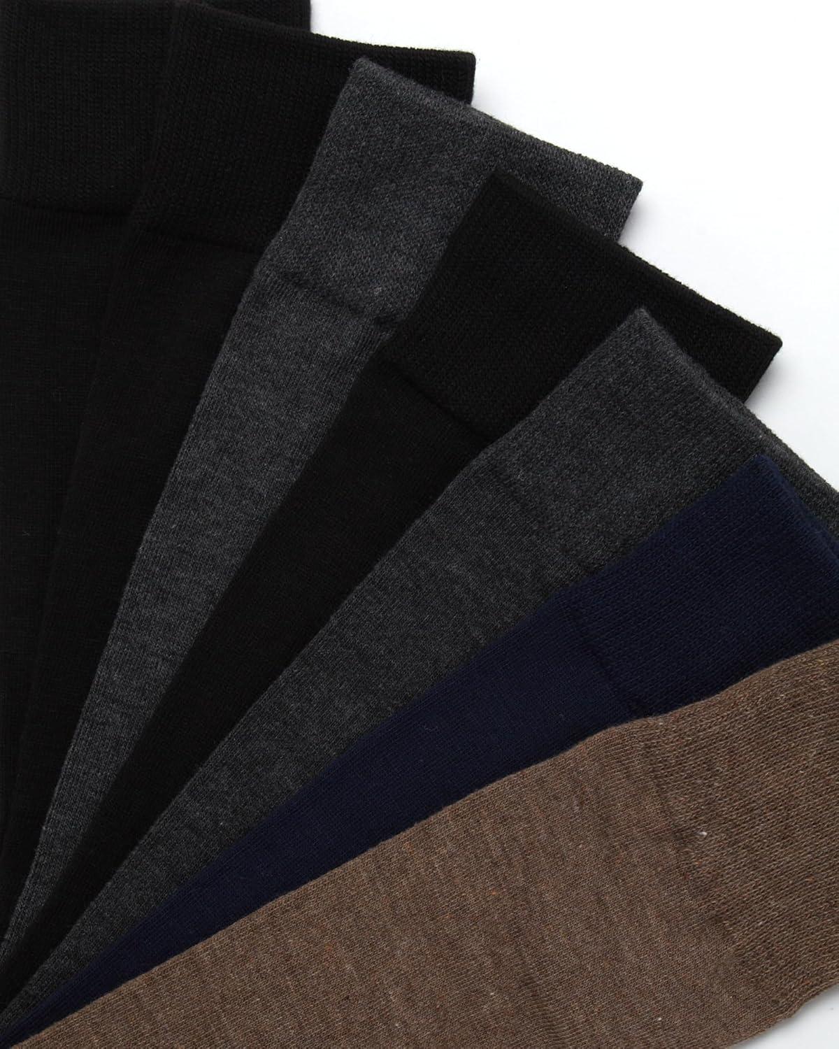 imageVan Heusen Mens Dress Socks 7 Pack Soft Stretch Moisture Wicking Crew Socks for Men for Casual Business Formal WearBrownGrey Multi