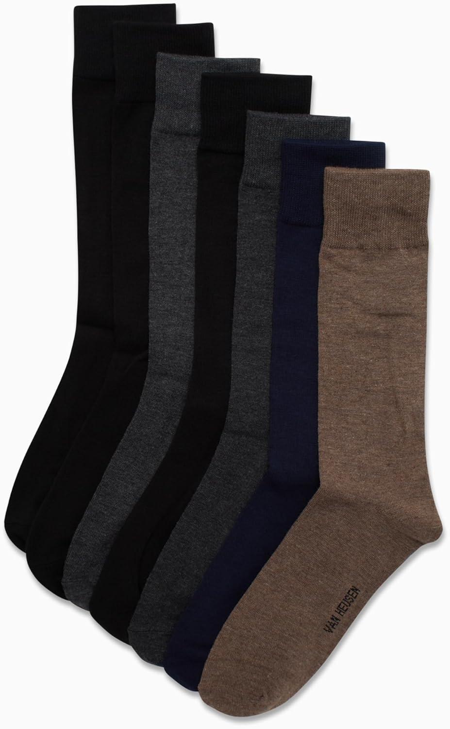 imageVan Heusen Mens Dress Socks 7 Pack Soft Stretch Moisture Wicking Crew Socks for Men for Casual Business Formal WearBrownGrey Multi