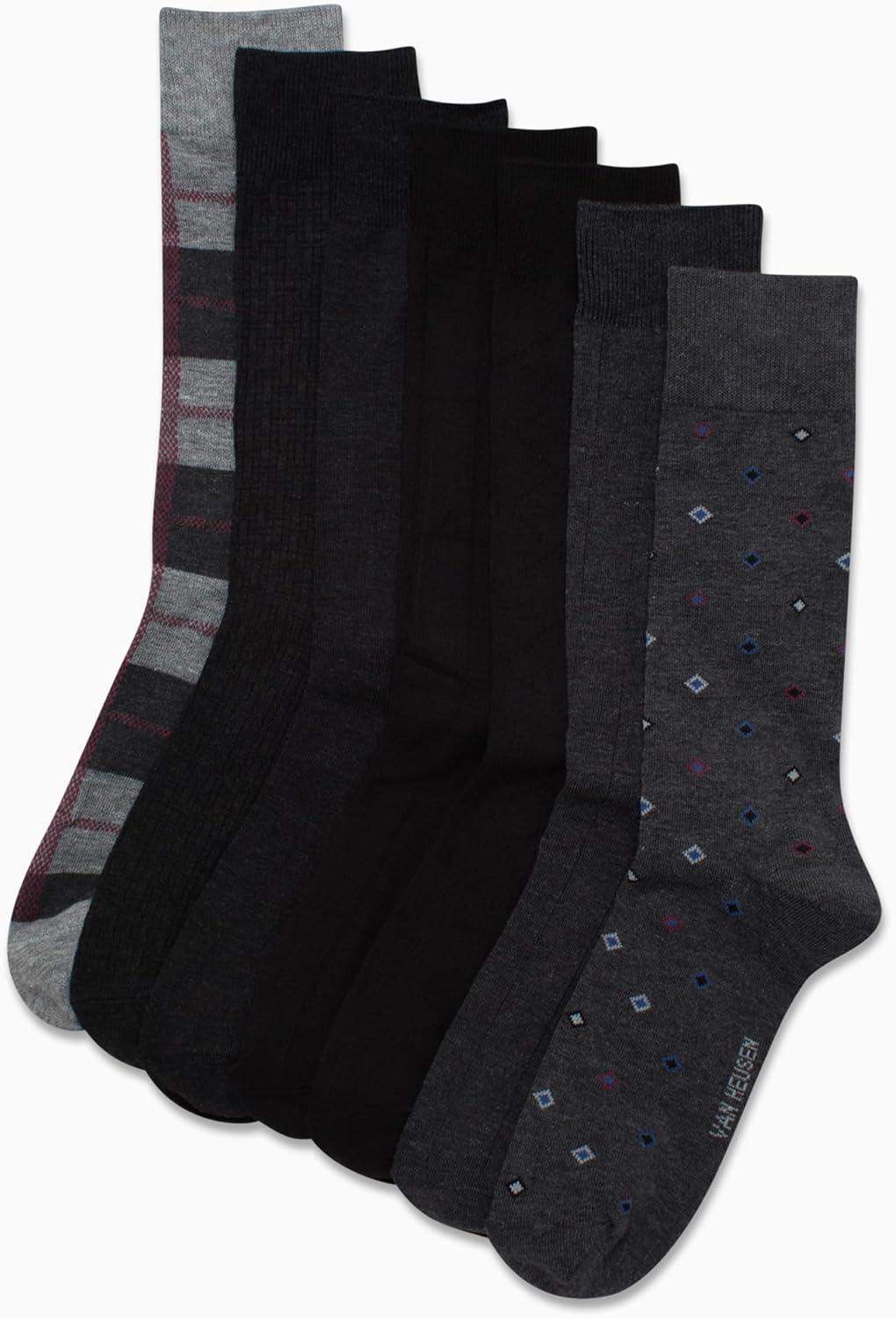 imageVan Heusen Mens Dress Socks 7 Pack Soft Stretch Moisture Wicking Crew Socks for Men for Casual Business Formal WearGrey Plaid