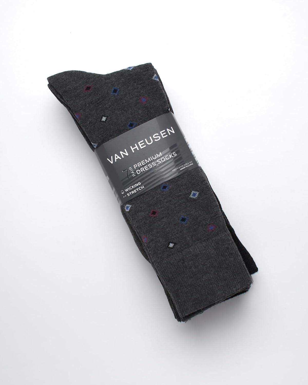imageVan Heusen Mens Dress Socks 7 Pack Soft Stretch Moisture Wicking Crew Socks for Men for Casual Business Formal WearGrey Plaid
