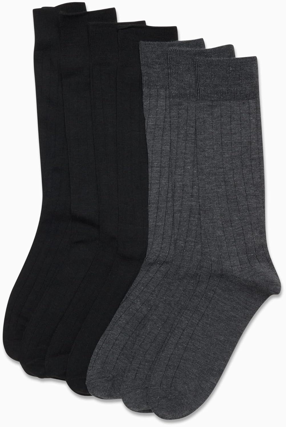 imageVan Heusen Mens Dress Socks 7 Pack Soft Stretch Moisture Wicking Crew Socks for Men for Casual Business Formal WearGreyBlack Solid