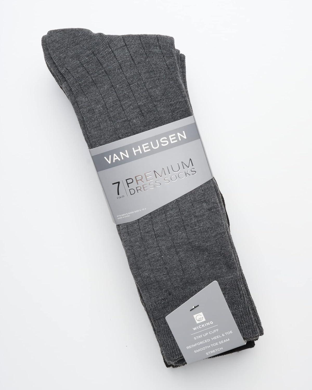imageVan Heusen Mens Dress Socks 7 Pack Soft Stretch Moisture Wicking Crew Socks for Men for Casual Business Formal WearGreyBlack Solid