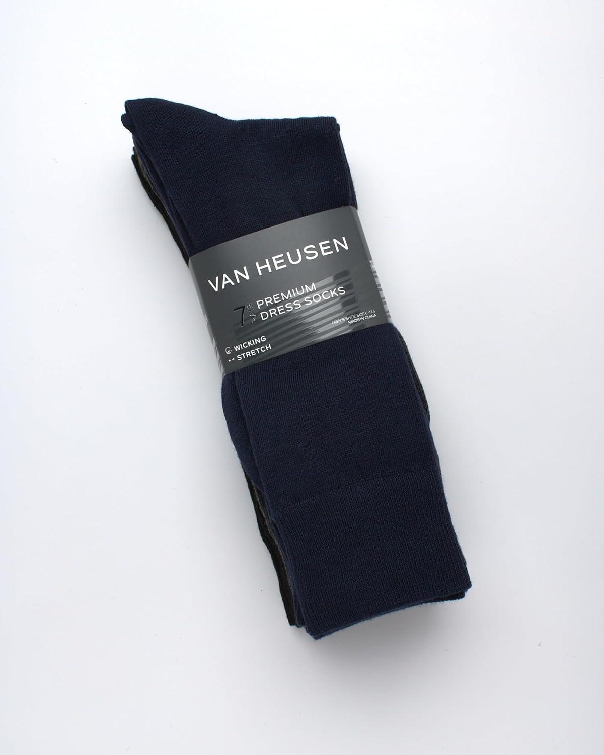 imageVan Heusen Mens Dress Socks 7 Pack Soft Stretch Moisture Wicking Crew Socks for Men for Casual Business Formal WearGreyBlackNavy