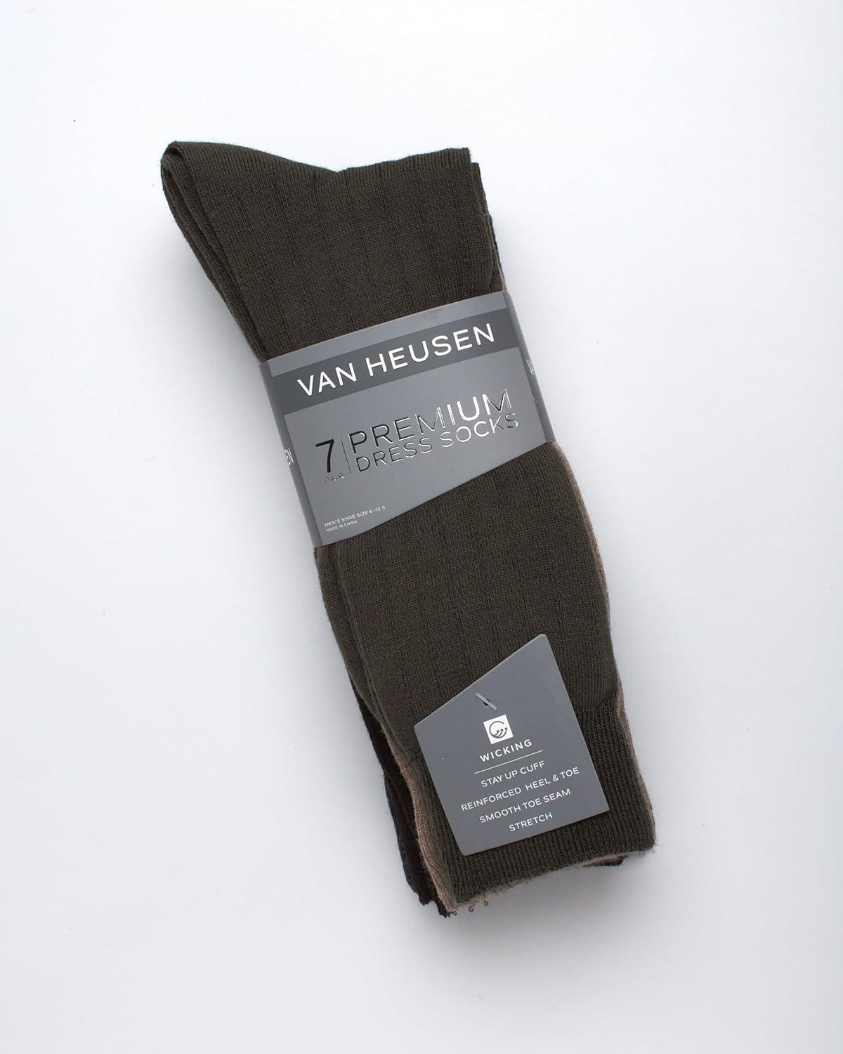 imageVan Heusen Mens Dress Socks 7 Pack Soft Stretch Moisture Wicking Crew Socks for Men for Casual Business Formal WearHeather Multi
