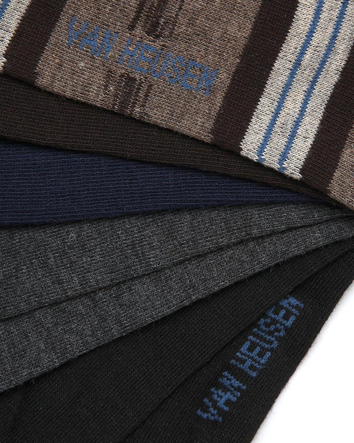 imageVan Heusen Mens Dress Socks 7 Pack Soft Stretch Moisture Wicking Crew Socks for Men for Casual Business Formal WearTan Stripe