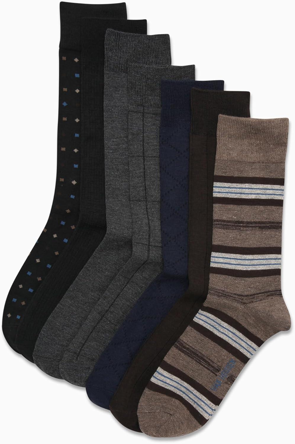imageVan Heusen Mens Dress Socks 7 Pack Soft Stretch Moisture Wicking Crew Socks for Men for Casual Business Formal WearTan Stripe
