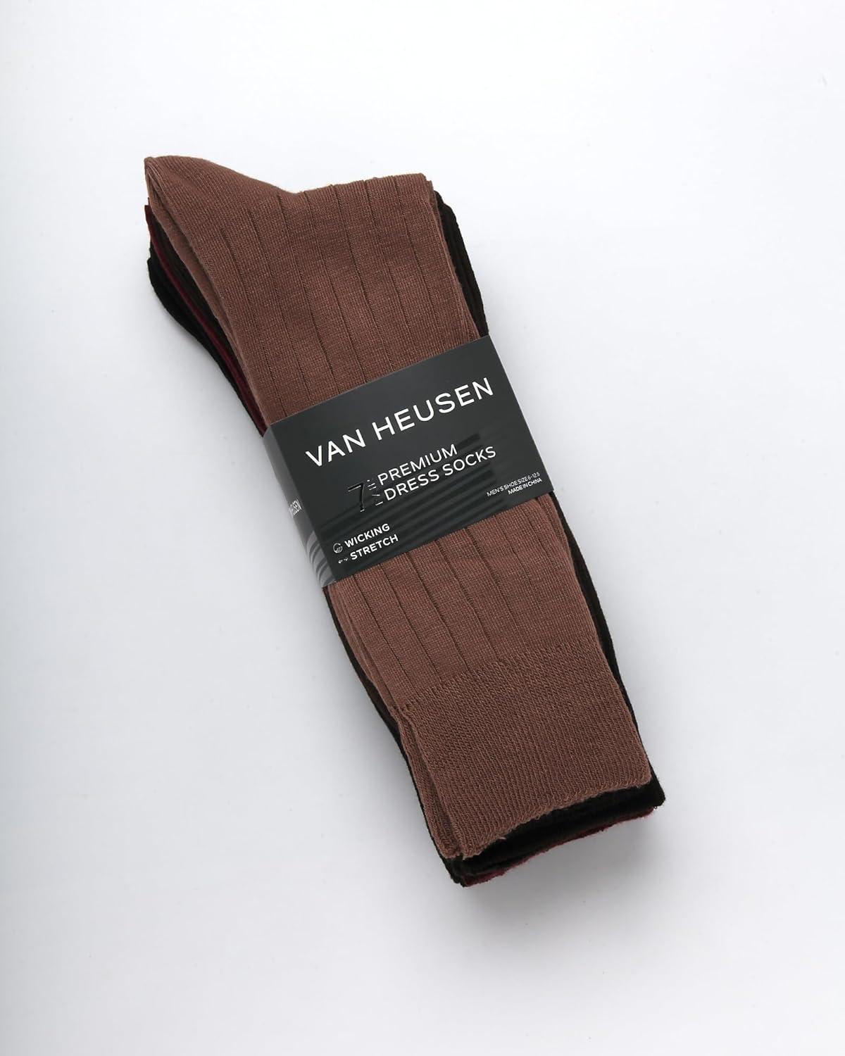 imageVan Heusen Mens Dress Socks 7 Pack Soft Stretch Moisture Wicking Crew Socks for Men for Casual Business Formal WearTaupe