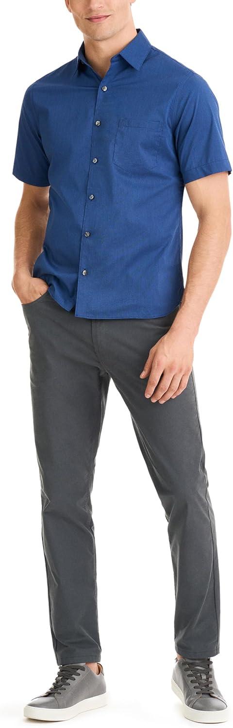 imageVan Heusen Mens Essential Woven Solid Short Sleeve Button Up Black IRIS XXLarge