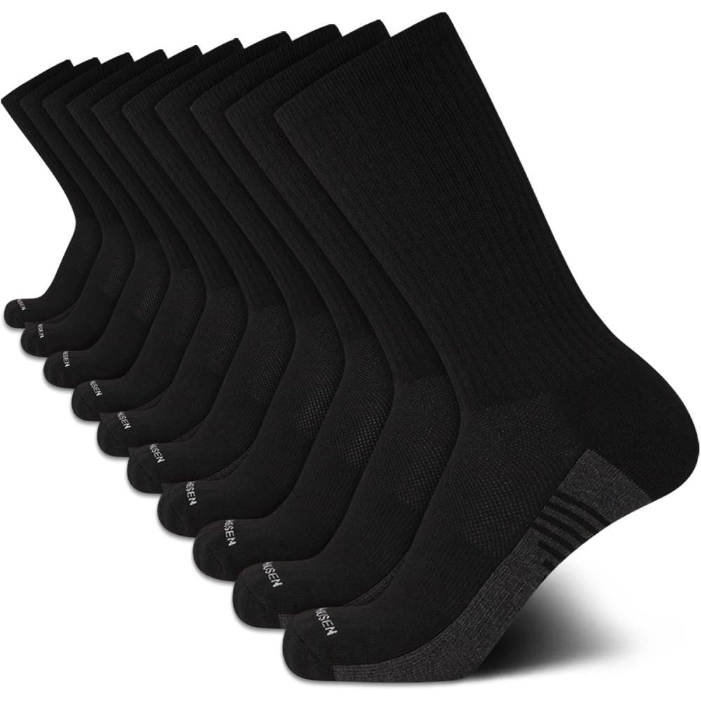 imageVan Heusen Mens Crew Socks  10 Pack Athletic Performance Cushioned Crew Length Running Socks for Men for Sports and RunningAll Black