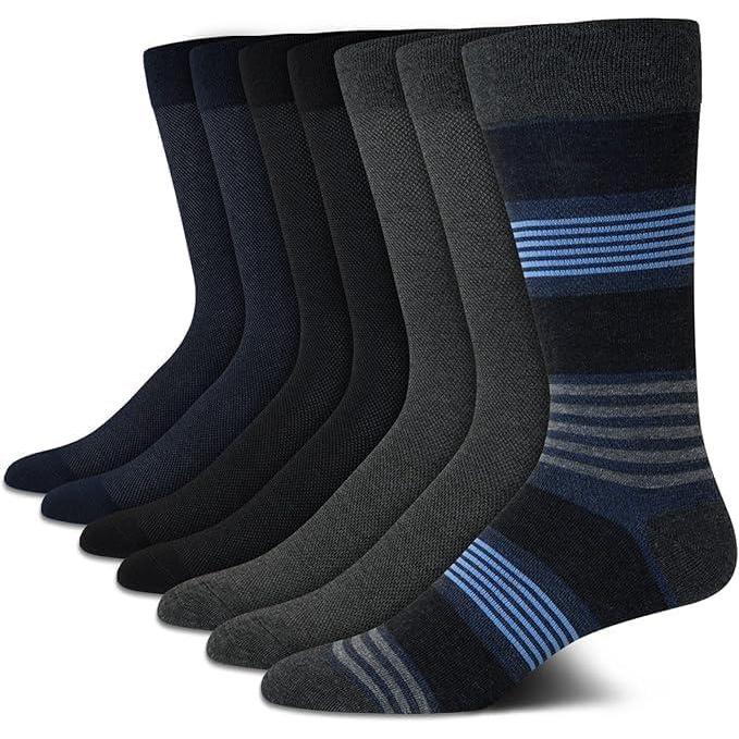 imageVan Heusen Mens Dress Socks  7 Pack Soft Stretch Moisture Wicking Crew Socks for Men for Casual Business Formal WearBlue Stripe
