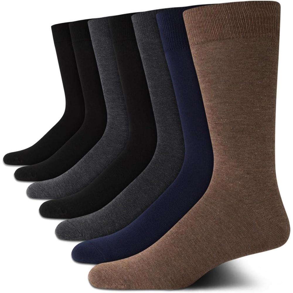 imageVan Heusen Mens Dress Socks  7 Pack Soft Stretch Moisture Wicking Crew Socks for Men for Casual Business Formal WearBrownGrey Multi