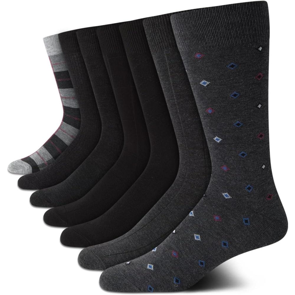 imageVan Heusen Mens Dress Socks  7 Pack Soft Stretch Moisture Wicking Crew Socks for Men for Casual Business Formal WearGrey Plaid