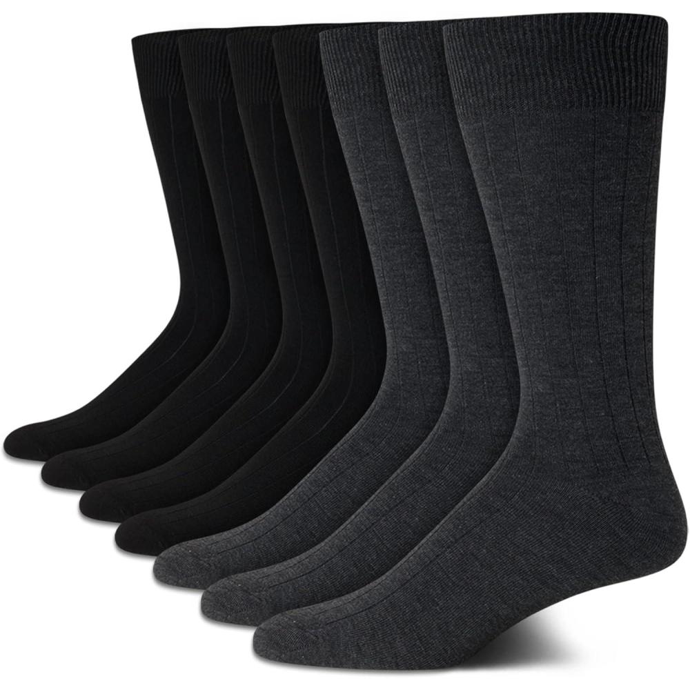 imageVan Heusen Mens Dress Socks 7 Pack Soft Stretch Moisture Wicking Crew Socks for Men for Casual Business Formal WearGreyBlack Solid