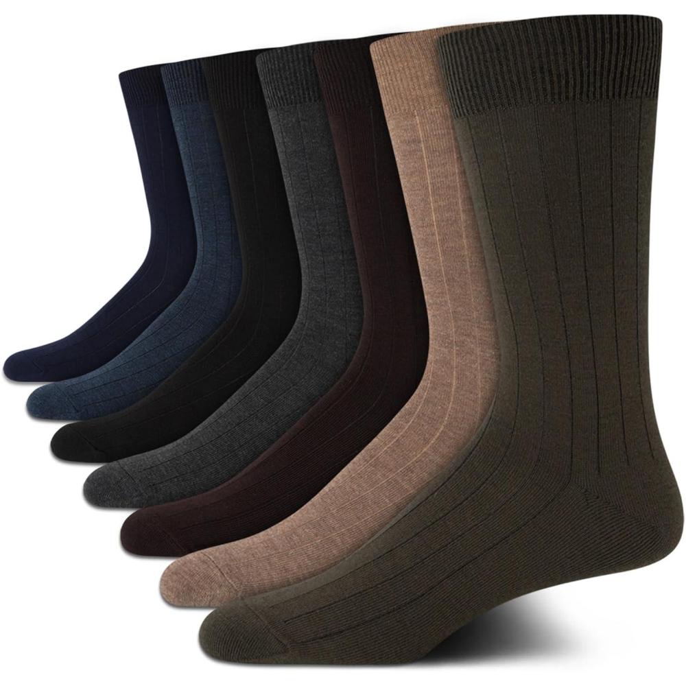 imageVan Heusen Mens Dress Socks 7 Pack Soft Stretch Moisture Wicking Crew Socks for Men for Casual Business Formal WearHeather Multi