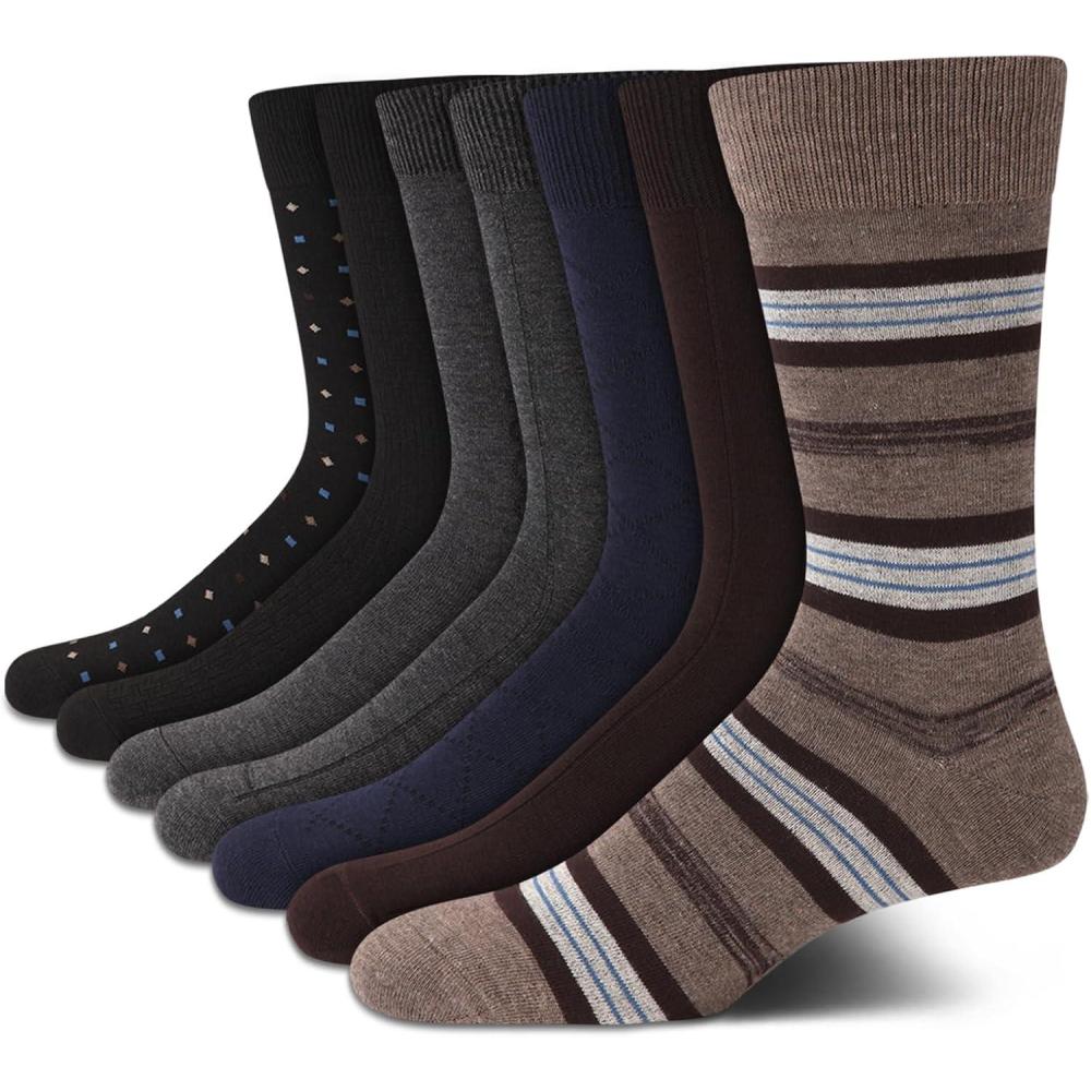 imageVan Heusen Mens Dress Socks 7 Pack Soft Stretch Moisture Wicking Crew Socks for Men for Casual Business Formal WearTan Stripe
