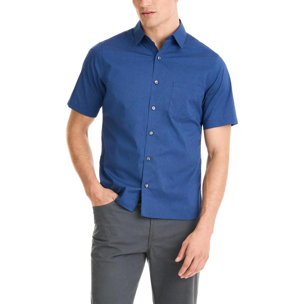 imageVan Heusen Mens Essential Woven Solid Short Sleeve Button Up Black IRIS XXLarge