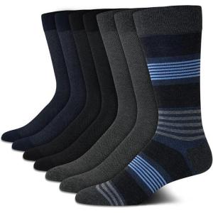 Van Heusen Mens Dress Socks – 7 Pack Soft Stretch Moisture Wicking Crew Socks for Men for Casual Business Formal Wear(Blue Stripe)