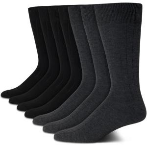 Van Heusen Mens Dress Socks – 7 Pack Soft Stretch Moisture Wicking Crew Socks for Men for Casual Business Formal Wear(Grey/Black Solid)