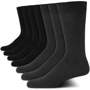 Van Heusen Mens Dress Socks – 7 Pack Soft Stretch Moisture Wicking Crew Socks for Men for Casual Business Formal Wear(Hthr Grey/Black)