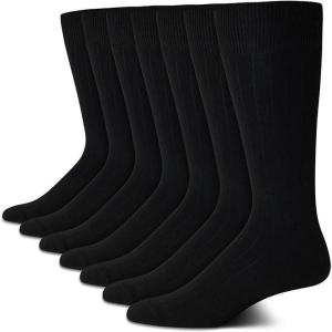 Van Heusen Mens Dress Socks – 7 Pack Soft Stretch Moisture Wicking Crew Socks for Men for Casual Business Formal Wear(Pure Black)