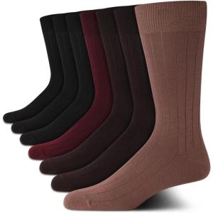 Van Heusen Mens Dress Socks – 7 Pack Soft Stretch Moisture Wicking Crew Socks for Men for Casual Business Formal Wear(Taupe)