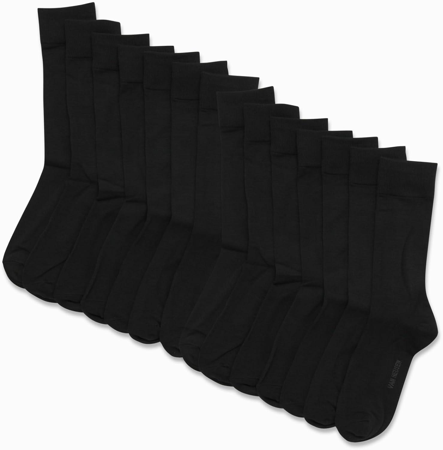 imageVan Heusen Mens Dress Socks 14 Pack Soft Stretch Moisture Wicking Crew Socks for Men for Everyday Office Work WearAll Black