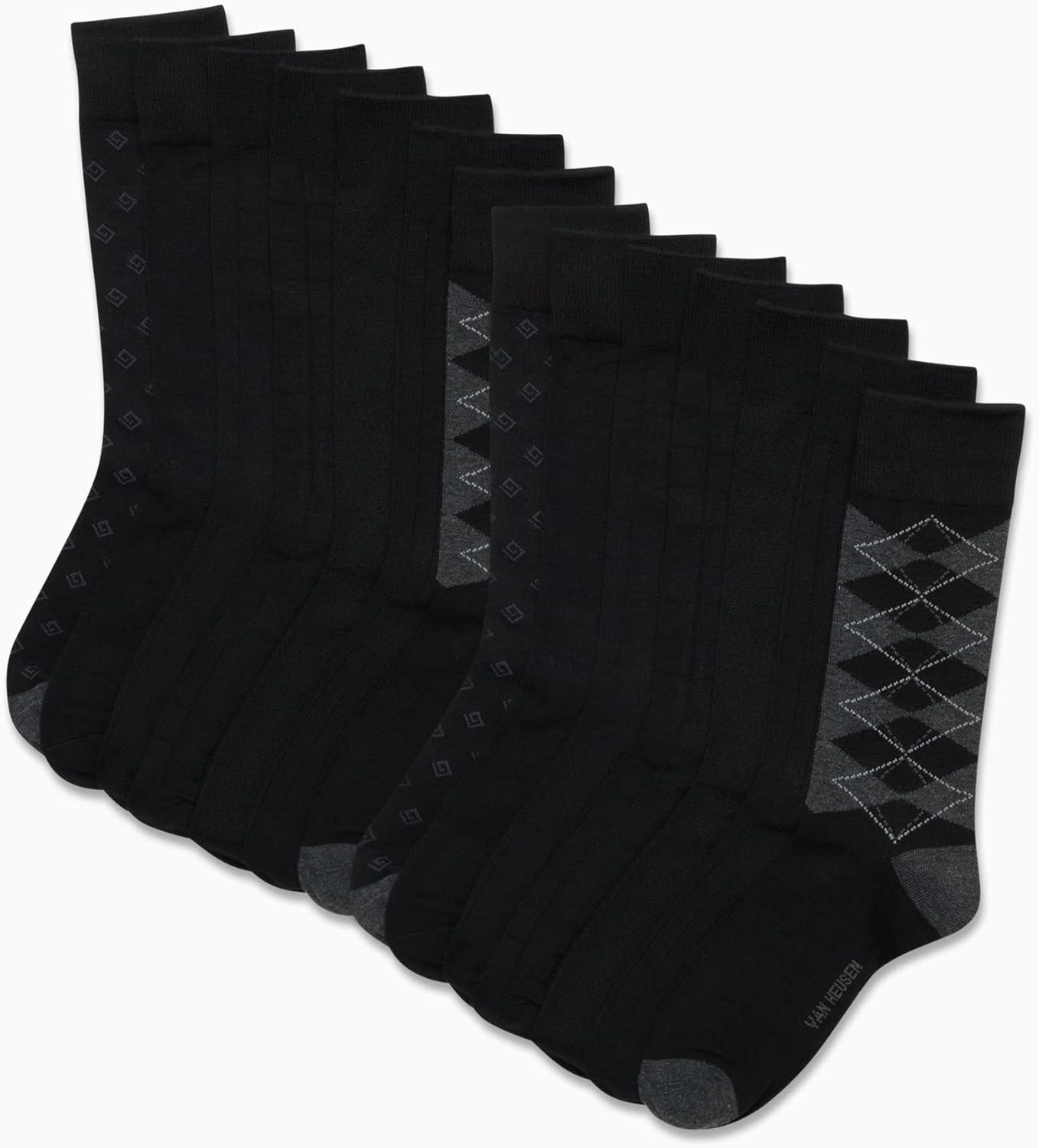 imageVan Heusen Mens Dress Socks 14 Pack Soft Stretch Moisture Wicking Crew Socks for Men for Everyday Office Work WearBlack Multi