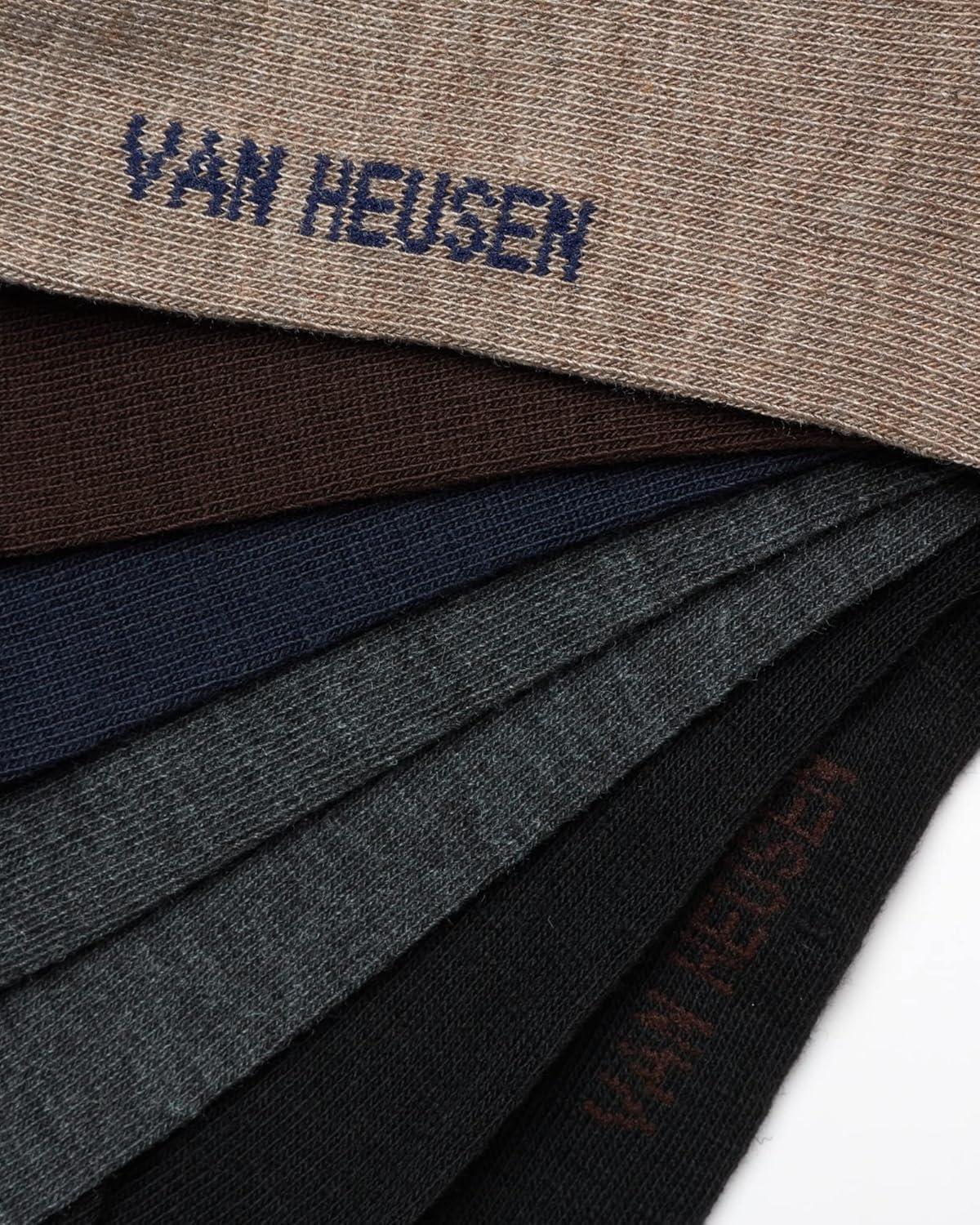 imageVan Heusen Mens Dress Socks 14 Pack Soft Stretch Moisture Wicking Crew Socks for Men for Everyday Office Work WearBrown Heather