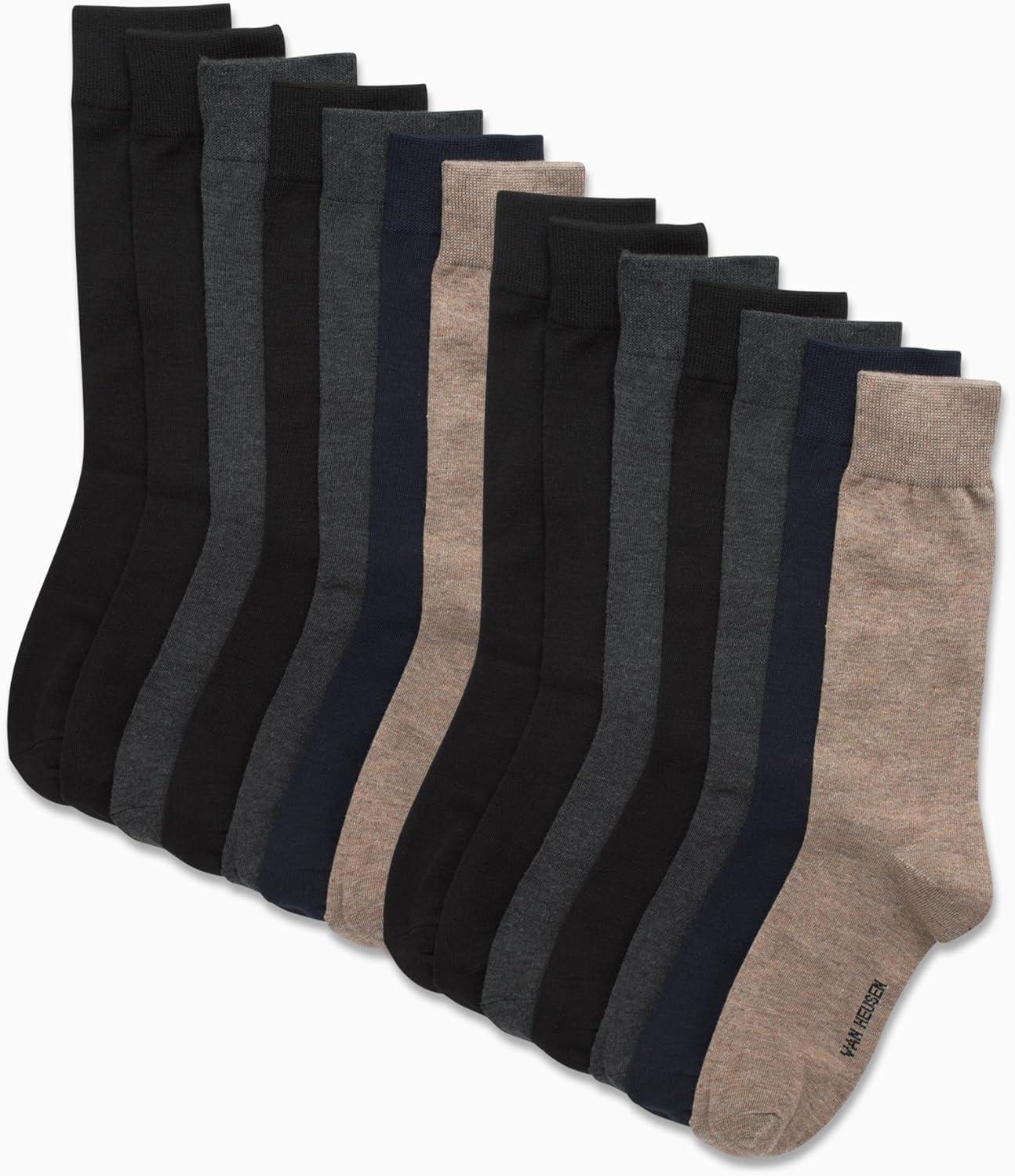 imageVan Heusen Mens Dress Socks 14 Pack Soft Stretch Moisture Wicking Crew Socks for Men for Everyday Office Work WearBrownGrey Multi