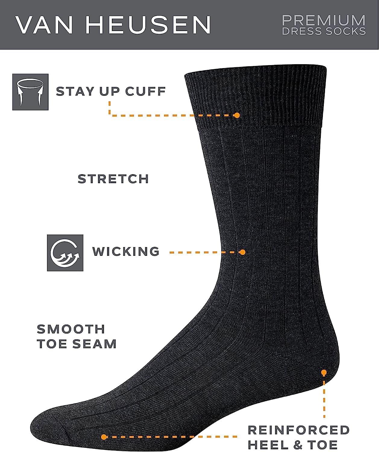 imageVan Heusen Mens Dress Socks 14 Pack Soft Stretch Moisture Wicking Crew Socks for Men for Everyday Office Work WearBrownGrey Multi