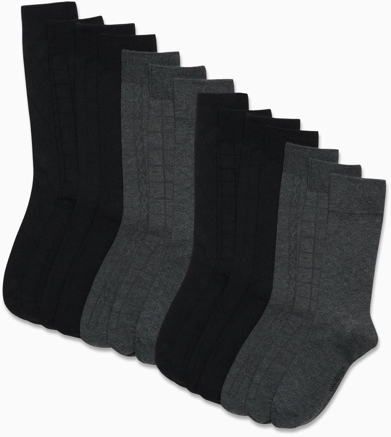 imageVan Heusen Mens Dress Socks 14 Pack Soft Stretch Moisture Wicking Crew Socks for Men for Everyday Office Work WearDark Grey Heather
