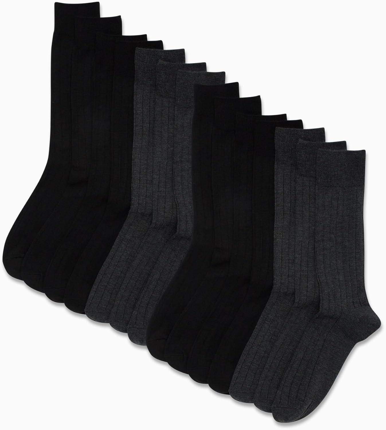 imageVan Heusen Mens Dress Socks 14 Pack Soft Stretch Moisture Wicking Stay Up Casual Work Socks for Men Sizes 6125GreyBlack Solid