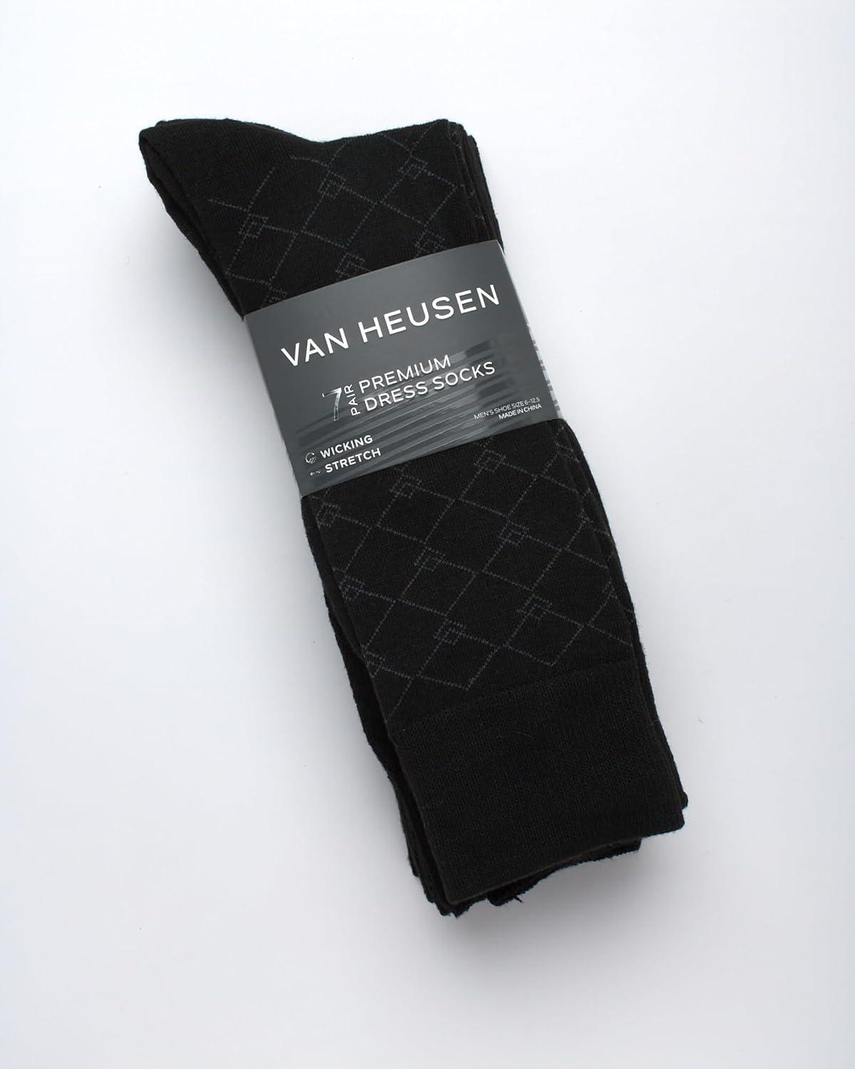 imageVan Heusen Mens Dress Socks 7 Pack Soft Stretch Moisturing Wicking Work Crew Socks for Men Sizes 6125All Black