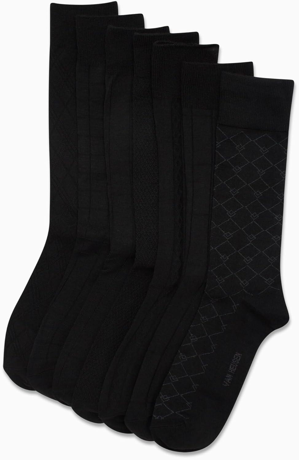 imageVan Heusen Mens Dress Socks 7 Pack Soft Stretch Moisturing Wicking Work Crew Socks for Men Sizes 6125All Black