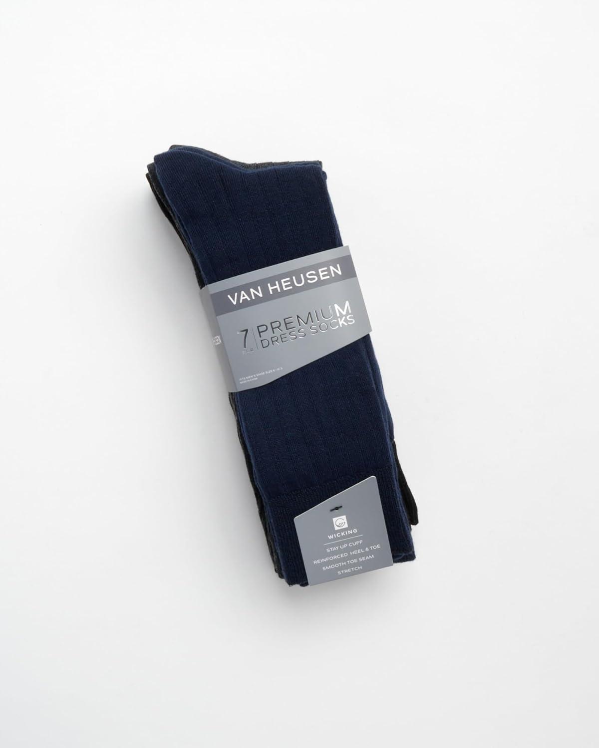 imageVan Heusen Mens Dress Socks 7 Pack Soft Stretch Moisturing Wicking Work Crew Socks for Men Sizes 6125Assorted