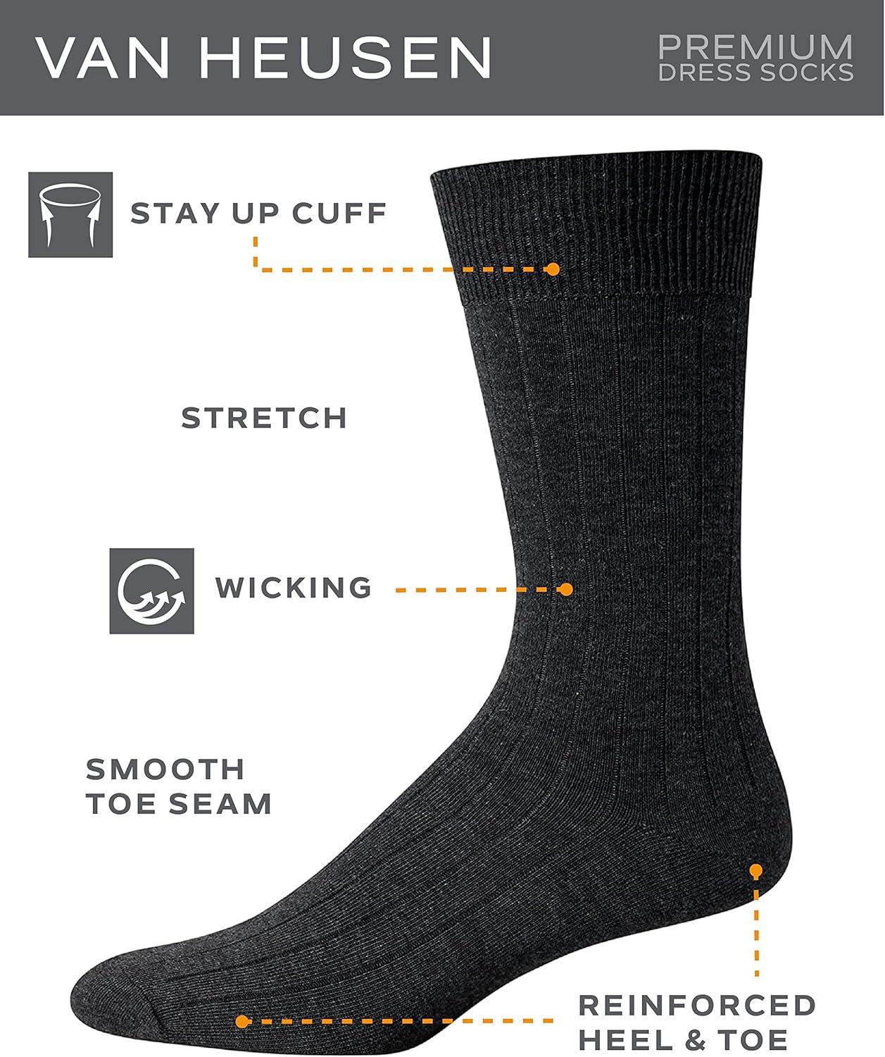 imageVan Heusen Mens Dress Socks 7 Pack Soft Stretch Moisturing Wicking Work Crew Socks for Men Sizes 6125Dark Denim Heather