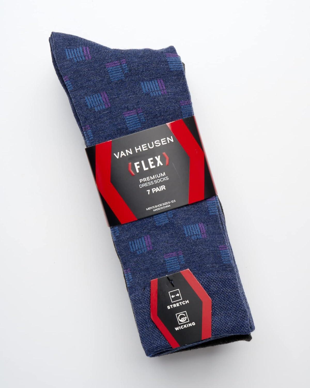 imageVan Heusen Mens Dress Socks 7 Pack Soft Stretch Moisturing Wicking Work Crew Socks for Men Sizes 6125Dark Denim Heather