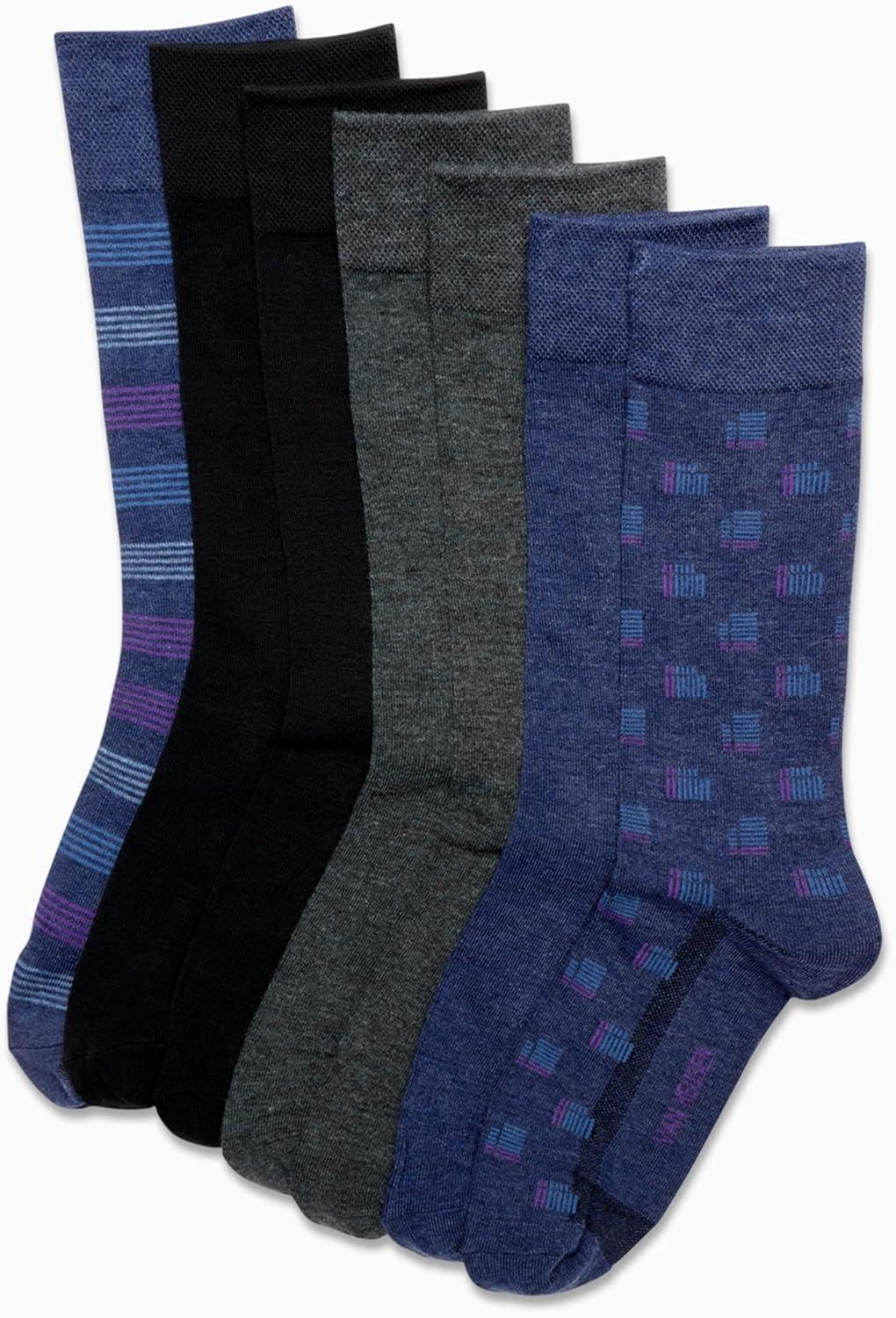 imageVan Heusen Mens Dress Socks 7 Pack Soft Stretch Moisturing Wicking Work Crew Socks for Men Sizes 6125Dark Denim Heather