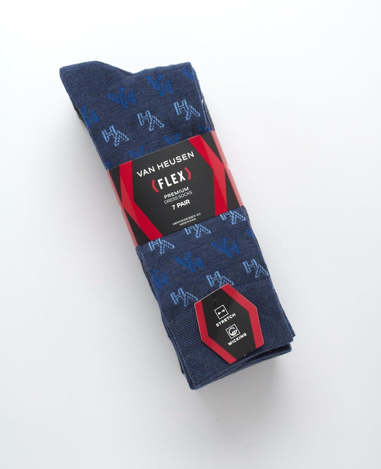 imageVan Heusen Mens Dress Socks 7 Pack Soft Stretch Moisturing Wicking Work Crew Socks for Men Sizes 6125DenimGreyBlack